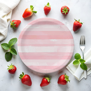 Watercolor Pink Stripes Paper Plate