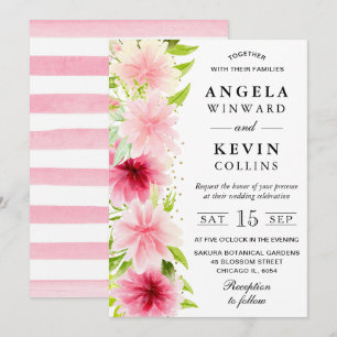 Watercolor Pink Summer Flowers Wedding Invitation