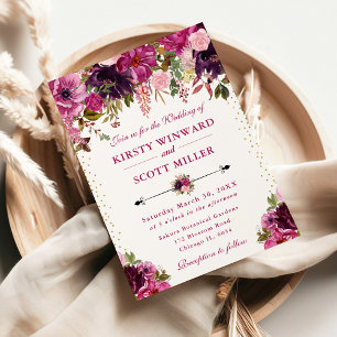 Watercolor Pink Summer Flowers Wedding Invitation