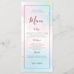Watercolor Pink Teal Gold Confetti Wedding Menu