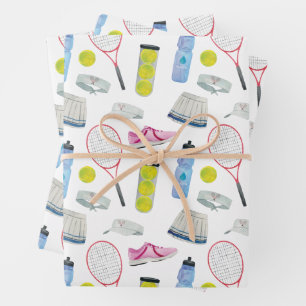 Watercolor Pink Tennis Pattern Wrapping Paper Sheet