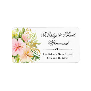Watercolor Pink Tropical Flowers address Label