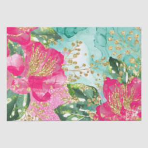 Watercolor Pink Tropical Flowers Alcohol Ink Tissue Paper