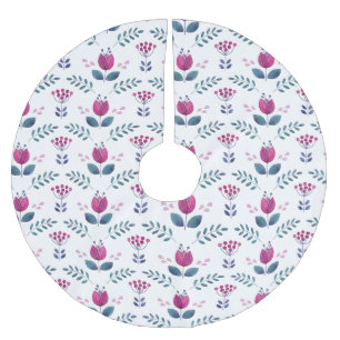 Watercolor Pink Tulip design Brushed Polyester Tree Skirt