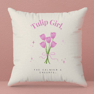 Watercolor Pink Tulip Flower Illustration Cushion