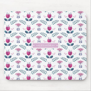 Watercolor Pink Tulip Mouse Pad