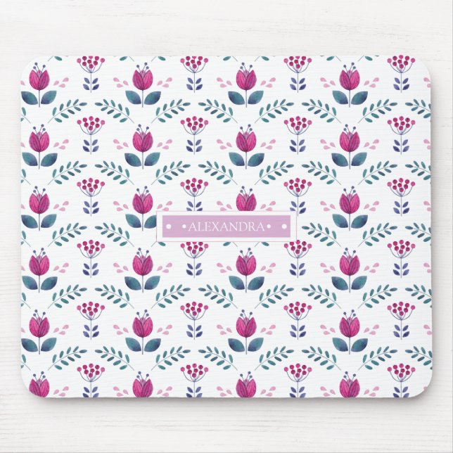 Watercolor Pink Tulip Mouse Pad (Front)