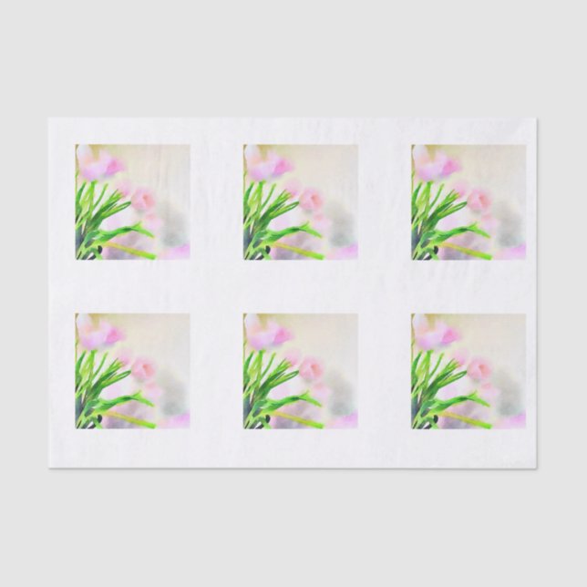 Watercolor Pink Tulip Tiles for Decoupage Tissue Paper (Front)