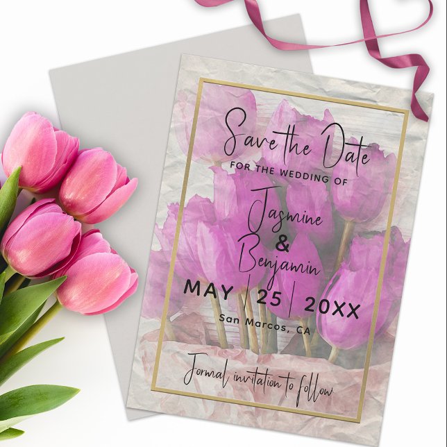 Watercolor Pink Tulips Bouquet Save The Date  Invitation (Creator Uploaded)