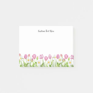 Watercolor Pink Tulips Custom Text Post-it Notes