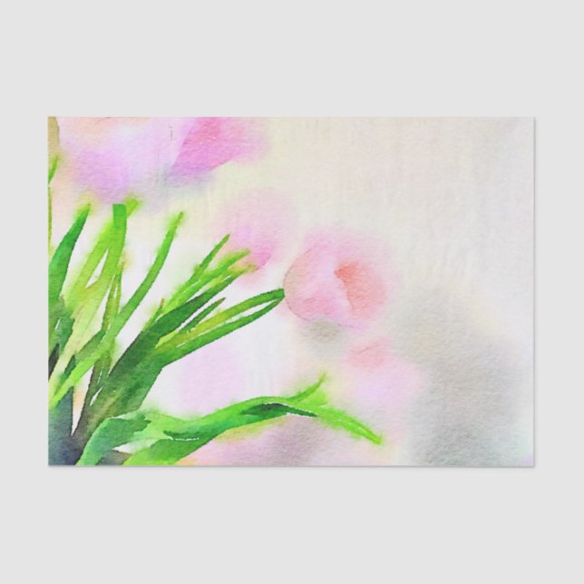 Watercolor Pink Tulips Tissue Paper (Front)