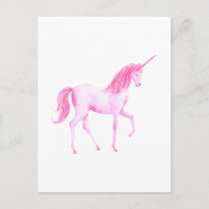 Watercolor pink unicorn postcard