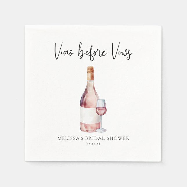 Watercolor Pink Vino Before Vows Bridal Shower Napkin (Front)