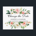 Watercolor Pink White Floral Change The Date Postcard<br><div class="desc">Modern Elegant Watercolor Pink Blush Floral Change The Date Wedding Postponement Postcard features pink roses,  white flowers and greenery.</div>