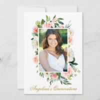 Watercolor Pink White Floral Photo Quinceanera