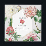 Watercolor Pink White Peonies Flowers Wedding Magnet<br><div class="desc">A beautiful watercolor pink and white peonies flower wedding design with gold geometric frame. A unique design that uses vintage botanical peony florals in pink and white colour tones. An elegant pink and white peonies floral design with a dash of greenery. A chic gold geometric frame wedding favour magnet design...</div>
