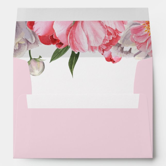 Watercolor Pink & White Peonies Wedding Envelope (Back (Bottom))