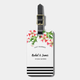 Watercolor Pink White Petunias Floral Illustration Luggage Tag