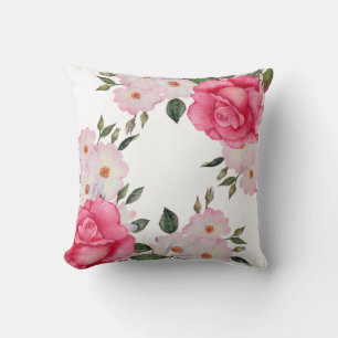 Watercolor Pink White Roses Corner Plain Cushion