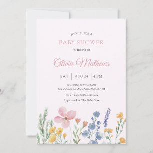 Watercolor Pink Wildflower Baby Shower  Invitation