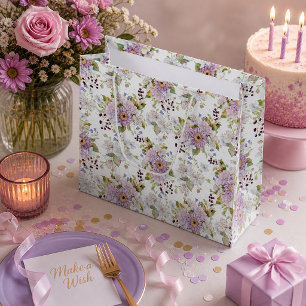 Watercolor Pink Wildflower Floral Design Large Gift Bag