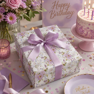 Watercolor Pink Wildflower Floral Pattern Wrapping Paper