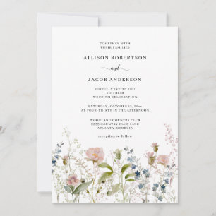 Watercolor Pink Wildflower Floral Wedding Invitation