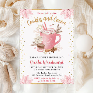 Watercolor Pink Winter Cookies & Cocoa Baby Shower Invitation