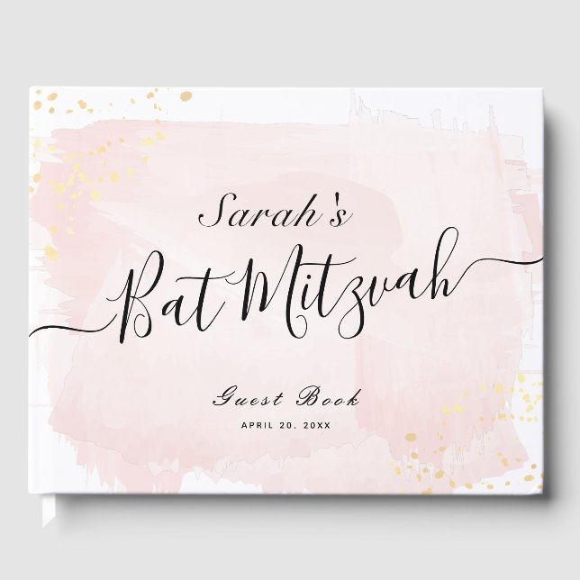 Watercolor Pink x Gold Bat Mitzvah Guest Book (Front)
