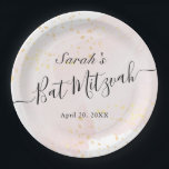 Watercolor Pink x Gold Bat Mitzvah Paper Plate<br><div class="desc">This chic and elegant bat mitzvah paper plate features a white background with blush pink brush strokes in watercolor and faux gold splatters. Personalise it for your needs. You can find more matching products at my store.</div>