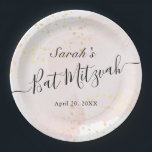 Watercolor Pink x Gold Bat Mitzvah Paper Plate<br><div class="desc">This chic and elegant bat mitzvah paper plate features a white background with blush pink brush strokes in watercolor and faux gold splatters. Personalise it for your needs. You can find more matching products at my store.</div>