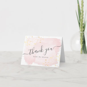 Watercolor Pink x Gold Bat Mitzvah Thank You Card