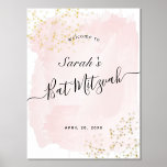 Watercolor Pink x Gold Bat Mitzvah Welcome Foil Prints<br><div class="desc">This chic and elegant bat mitzvah welcome sign/sign poster features a white background with blush pink brush strokes in watercolor and gold foil splatters. Personalise it for your needs. You can find more matching products at my store.</div>