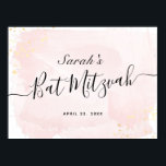 Watercolor Pink x Gold Bat Mitzvah Welcome Sign<br><div class="desc">This chic and elegant bat mitzvah welcome sign poster features a white background with blush pink brush strokes in watercolor and faux gold splatters. Personalise it for your needs. You can find more matching products at my store.</div>