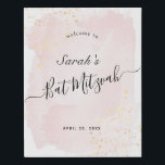 Watercolor Pink x Gold Bat Mitzvah Welcome Sign<br><div class="desc">This chic and elegant bat mitzvah welcome sign/sign in board/canvas art features a white background with blush pink brush strokes in watercolor and faux gold splatters. Personalise it for your needs. You can find more matching products at my store.</div>