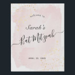 Watercolor Pink x Gold Bat Mitzvah Welcome Sign<br><div class="desc">This chic and elegant bat mitzvah welcome sign/sign in board/canvas art features a white background with blush pink brush strokes in watercolor and faux gold splatters. Personalise it for your needs. You can find more matching products at my store.</div>
