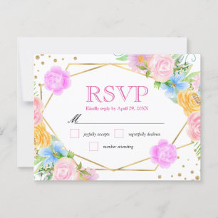 Watercolor Pink Yellow Blue Flowers Wedding Postcard