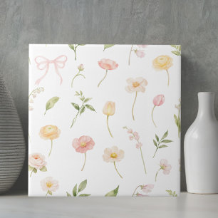 Watercolor Pink Yellow Flower Pattern Floral Tile