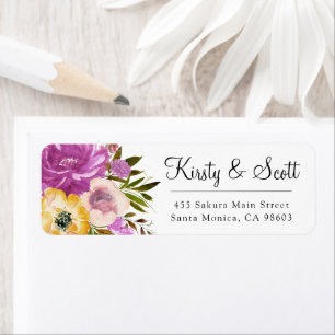 Watercolor Pink & Yellow Flowers Wedding Address
