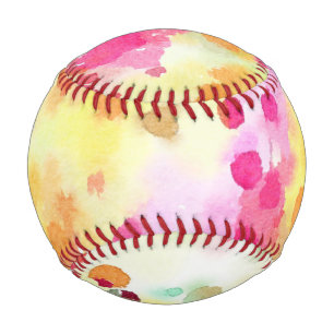 Watercolor Pink Yellow Orange Art Baseball