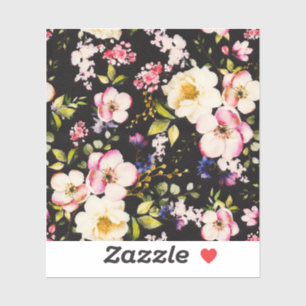 Watercolor Pink Yellow Roses Black Background