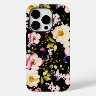 Watercolor Pink Yellow Roses Black Background Case-Mate iPhone 14 Pro Case