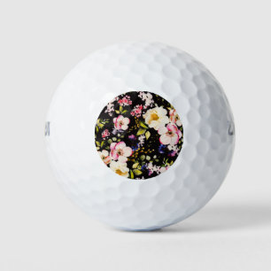 Watercolor Pink Yellow Roses Black Background Golf Balls