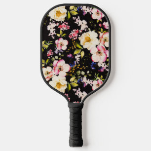 Watercolor Pink Yellow Roses Black Background Pickleball Paddle