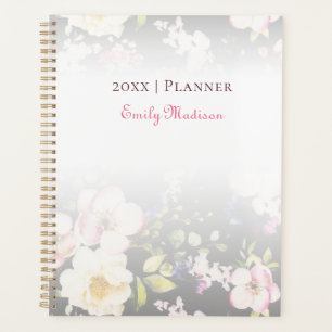 Watercolor Pink Yellow Roses Black Background Planner