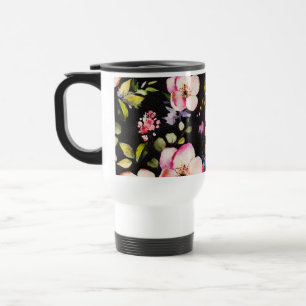 Watercolor Pink Yellow Roses Black Background Travel Mug