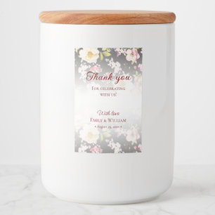 Watercolor Pink Yellow Roses,black blurred,Wedding Food Label