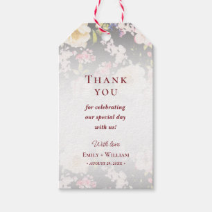 Watercolor Pink Yellow Roses,black blurred,Wedding Gift Tags