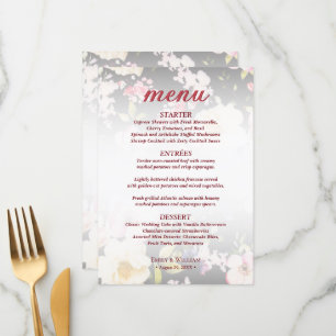 Watercolor Pink Yellow Roses,black blurred,Wedding Menu