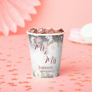 Watercolor Pink Yellow Roses,black blurred,Wedding Paper Cups